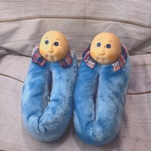 Cabbage Patch Kids Blue Plush Slippers Boy Head 1984 Youth 13 Slip On Bootie
